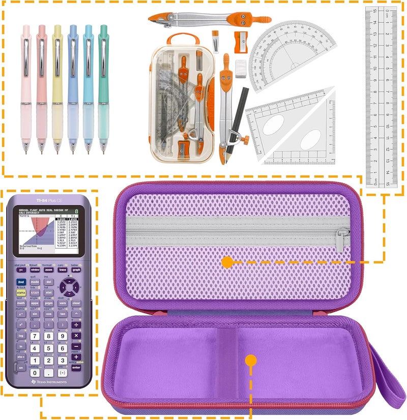 Baval Calculator Case Compatible with Texas Instruments TI-84 Plus CE/TI-84 Plus/TI-Nspire CX II CAS/TI-Nspire CX II/TI-83 Plus/TI-89 Titanium Color Graphing Calculator(Purple Case,Rose Red Zipper) - Image 4